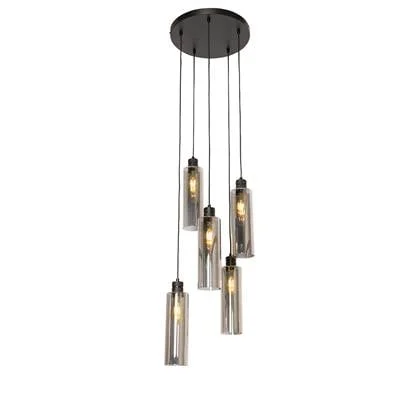 QAZQA Moderne hanglamp zwart met smoke glas 5-lichts - Stavelot