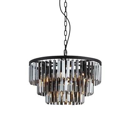 QAZQA Moderne kroonluchter zwart met smoke glas 9-lichts - Amel