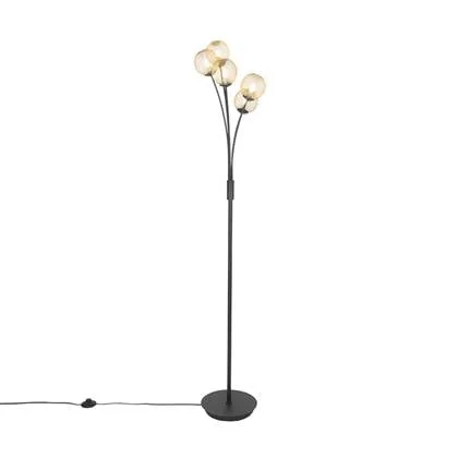 QAZQA Moderne vloerlamp zwart met goud 5-lichts - Athens Wire