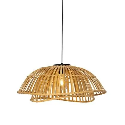 QAZQA Oosterse hanglamp zwart met naturel bamboe 62 cm - Pua