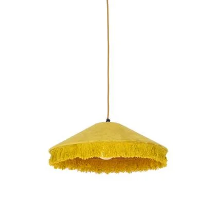 QAZQA Retro hanglamp geel velours met franjes - Frills