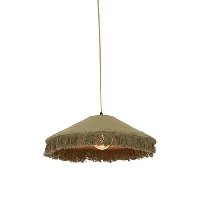 QAZQA Retro hanglamp groen velours met franjes - Frills