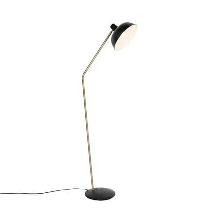 QAZQA Retro vloerlamp zwart met brons - Milou