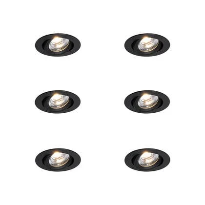 QAZQA Set van 6 inbouwspots zwart kantelbaar 8,2cm incl. LED dim to