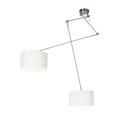 QAZQA Smart hanglamp staal met kap 35 cm wit incl. 2 Wifi A60 - Blitz