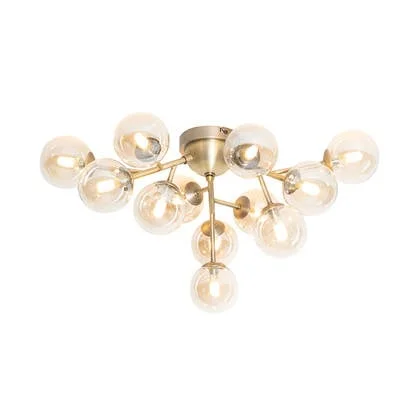 QAZQA Smart plafondlamp brons met amber glas 12-lichts incl. 12 Wifi