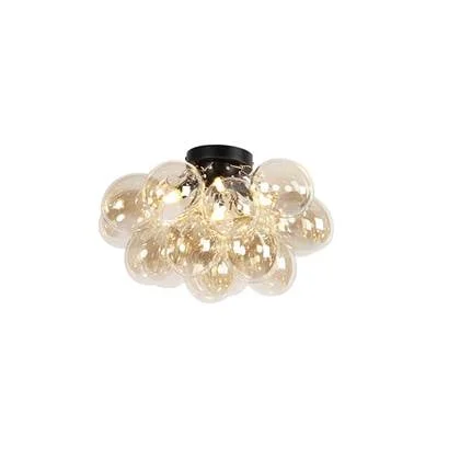 QAZQA Smart plafondlamp zwart met amber glas incl. 4 Wifi G9 - Uvas