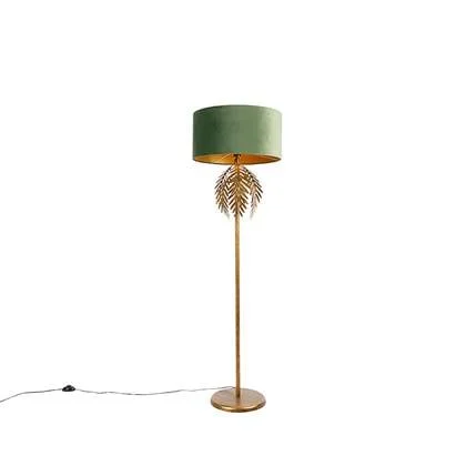 QAZQA Smart vloerlamp goud 145 cm met kap groen incl. Wifi A60 -