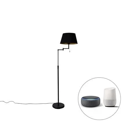 QAZQA Smart vloerlamp zwart met zwarte kap incl. Wifi A60 - Ladas