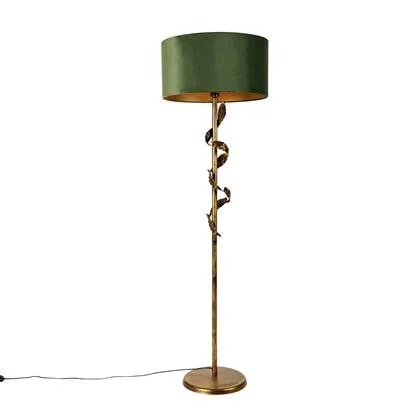 QAZQA Vintage vloerlamp antiek goud met groene kap - Linden