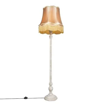 QAZQA Vloerlamp grijs met Granny kap goud - Classico