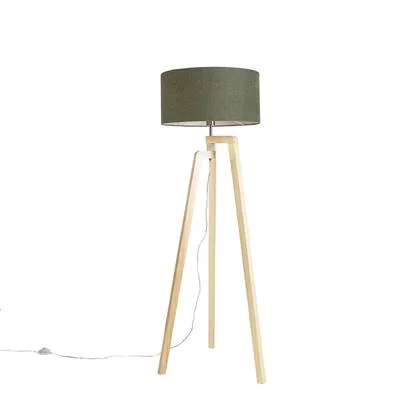 QAZQA Vloerlamp tripod hout met kap 50 cm groen - Puros