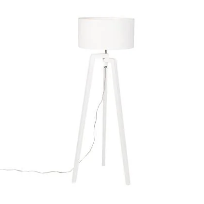 QAZQA Vloerlamp tripod wit hout met witte kap 50 cm - Puros