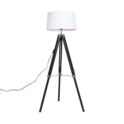 QAZQA Vloerlamp Tripod zwart met kap 45cm linnen wit