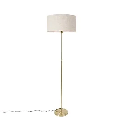 QAZQA Vloerlamp verstelbaar goud met kap lichtgrijs 50 cm - Parte