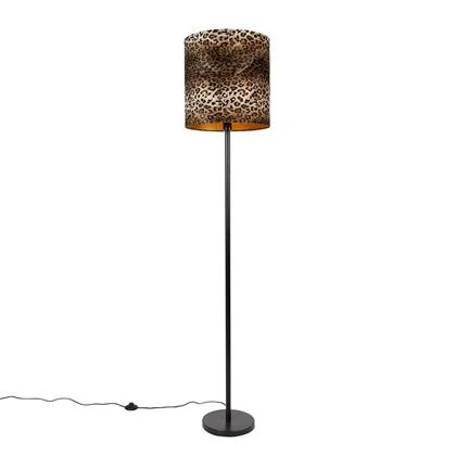 QAZQA Vloerlamp zwart kap luipaard dessin 40 cm - Simplo