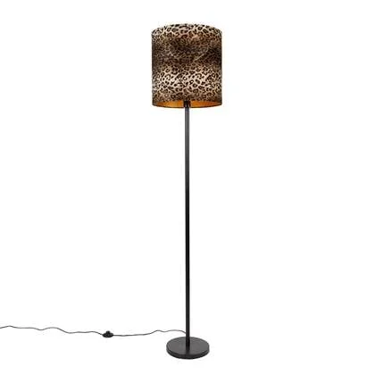 QAZQA Vloerlamp zwart kap luipaard dessin 40 cm - Simplo