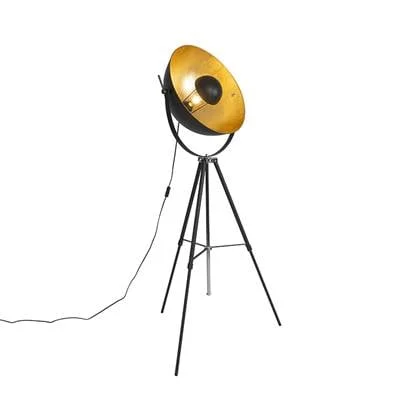 QAZQA Vloerlamp zwart met goud 51 cm verstelbaar tripod - Magnax