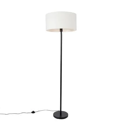 QAZQA Vloerlamp zwart met kap wit 50 cm - Simplo