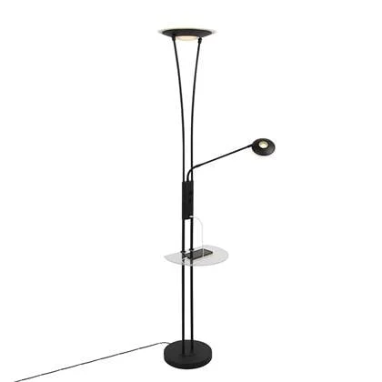 QAZQA Vloerlamp zwart met leesarm incl. LED en USB-poort - Sevilla