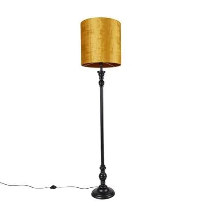 QAZQA Vloerlamp zwart met stoffen kap goud 40 cm - Classico