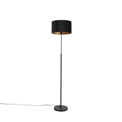 QAZQA Vloerlamp zwart met velours kap zwart met goud 35 cm - Parte