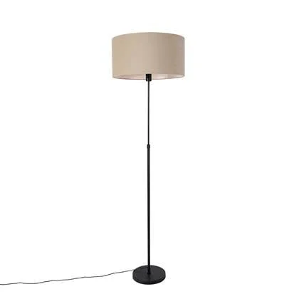 QAZQA Vloerlamp zwart verstelbaar met kap lichtbruin 50 cm - Parte