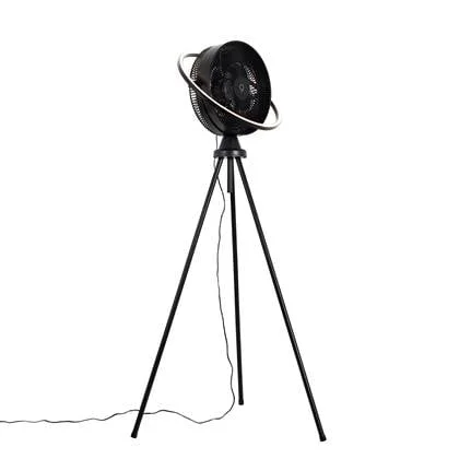 QAZQA Vloerventilator tripod zwart incl. LED 3-staps dimbaar