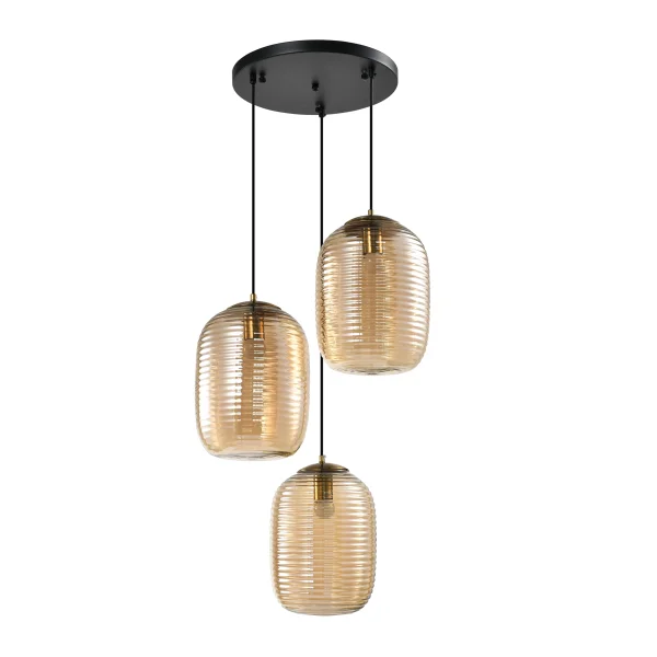 QUVIO Eettafel hanglamp - 3 lichts - Metaal - Glas - Bruin