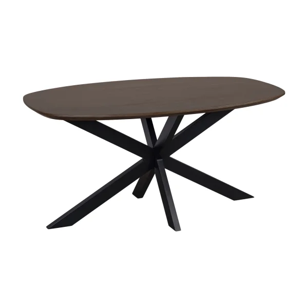 QUVIO Eettafel Sofia - Deens Ovaal - 160 x 90 cm - Stalen kruispoot - FSC® gecertificeerd mangohout - Walnoot bruin