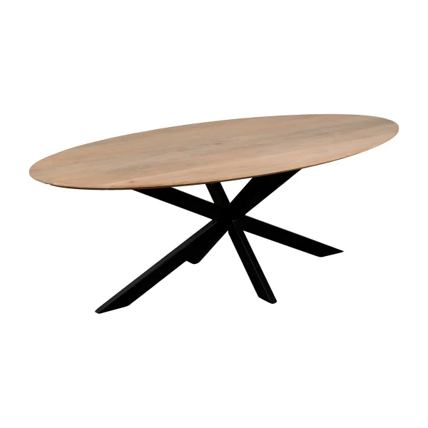 QUVIO Eettafel Sofia - Ovaal - 160x90 cm - Stalen kruispoot - FSC® gecertificeerd mangohout - Naturel