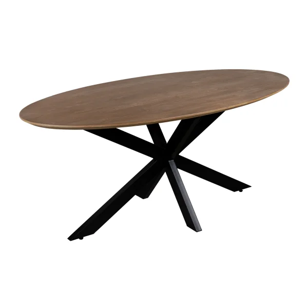 QUVIO Eettafel Sofia - Ovaal - 180x90 cm - Stalen kruispoot - FSC® gecertificeerd mangohout - Bruin