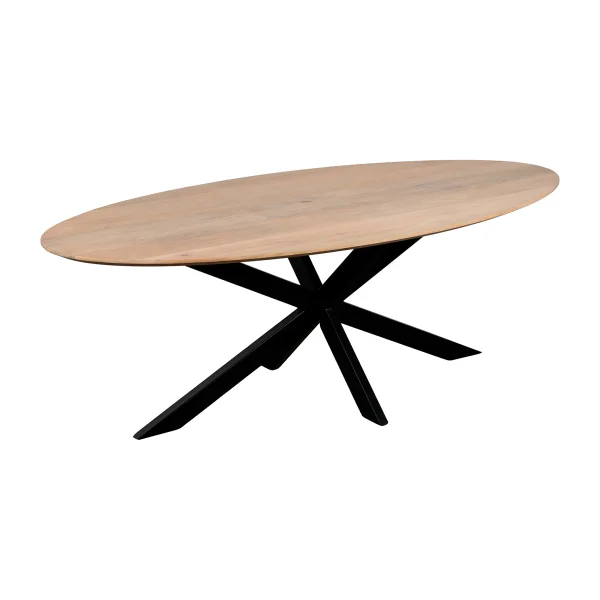 QUVIO Eettafel Sofia- Ovaal - 180x90 cm - Stalen kruispoot - FSC®-gecertificeerd mangohout - Naturel