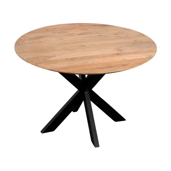 QUVIO Eettafel Sofia - Rond - Ø120 - Stalen kruispoot - FSC®-gecertificeerd mangohout - Naturel