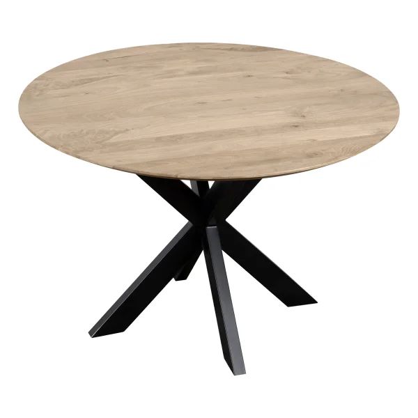 QUVIO Eettafel Sofia - Rond - Ø130 - Stalen kruispoot - FSC®-gecertificeerd mangohout - Naturel