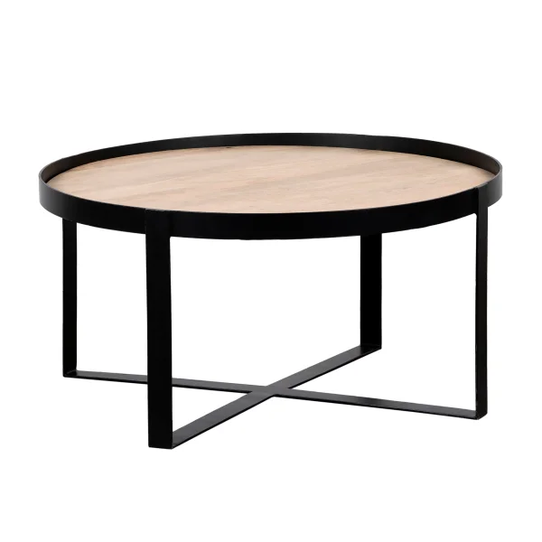 QUVIO Salontafel Anna - Rond - FSC®-gecertificeerd mangohout - Zwart - Naturel
