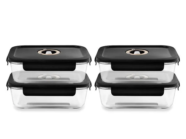 Rectangle vacuum glass container - 1480ml - set - 4pc