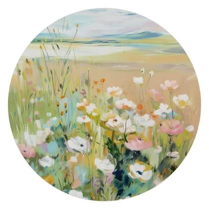 Reinders - Bloemenveld in Zomerlicht - Glasschilderij Ø 70 cm - Groen