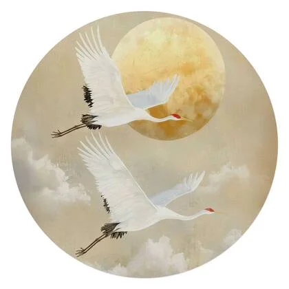 Reinders - Kraanvogels onder de maan - Glasschilderij Ø 70 cm - Beige