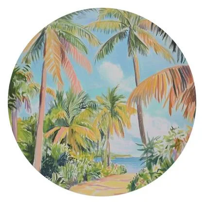 Reinders - Pad met palmbomen - Glasschilderij Ø 70 cm - Groen