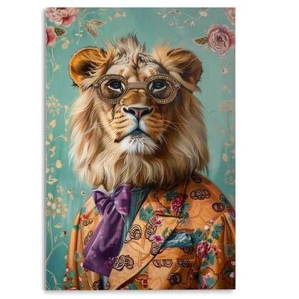 Reinders - Sophisticated Lion - Glasschilderij 78x116 cm - Bont