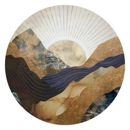 Reinders - Zon en bergen - Glasschilderij Ø 70 cm - Goudkleurig