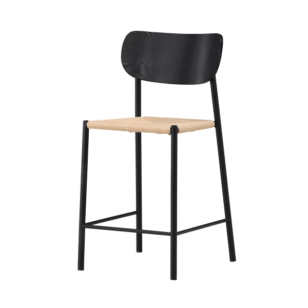 Rian barkruk met rotan zitting zwart - 67 cm