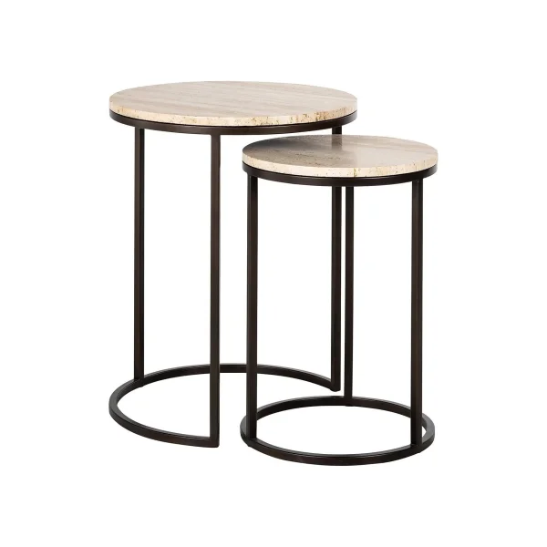 Richmond Bijzettafel Avalon Travertin, Set van 2 stuks, 45cm - Brons - Rond