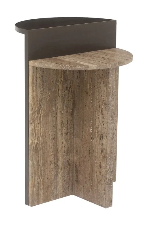 Richmond Bijzettafel Russo Travertin en brass, 40cm - Bruin - Rond