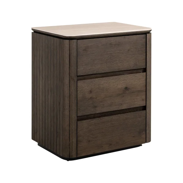 Richmond Nachtkastje Ritz Travertinlook en eiken, Met 3 lades - Bruin
