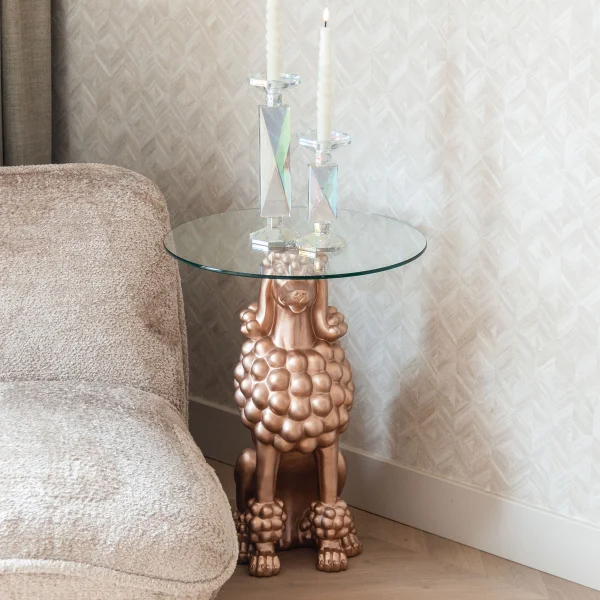 Richmond Ronde Bijzettafel Poodle Glas, 48cm - Brons