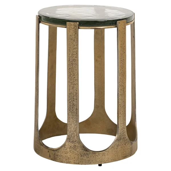 Richmond Ronde Bijzettafel Rixo Glas en brushed gold, 37cm - Goud