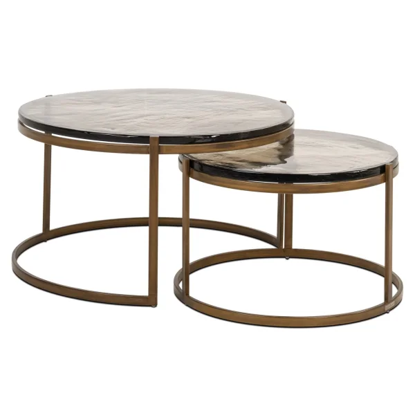 Richmond Ronde Salontafel Cleo Gegoten glas en ijzer, Set van 2 stuks - Goud