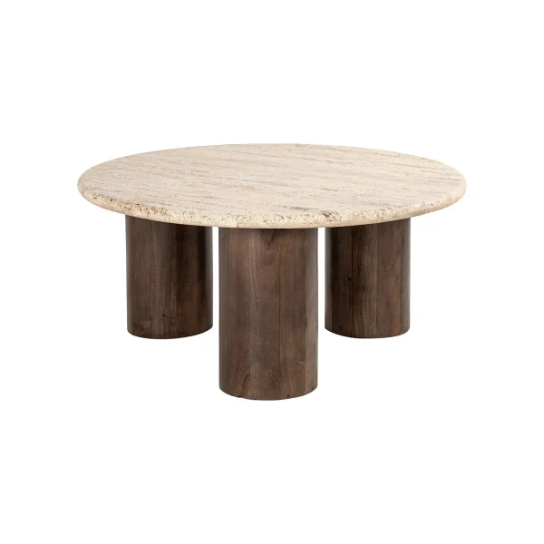 Richmond Ronde Salontafel Douglas Mangohout en Travertin, 90cm - Bruin